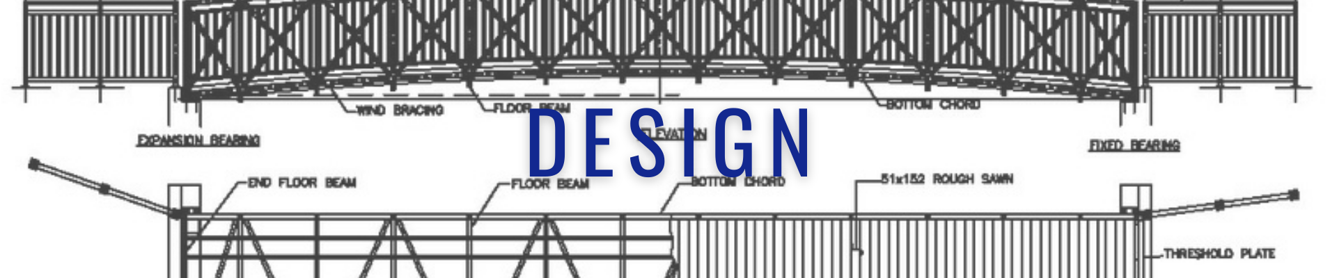 Professional technical drawing of a pedestrian bridge design with title Design